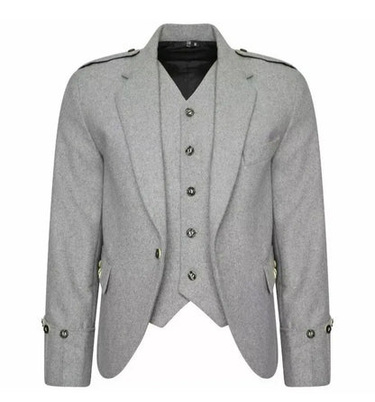 Men's Light Grey Wool Kilt Jacket & Waistcoat: Scottish Wedding Outfit