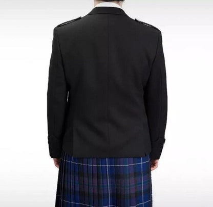 Scottish Black Argyle Kilt With Wool Vest waist coat Jacket For Wedding