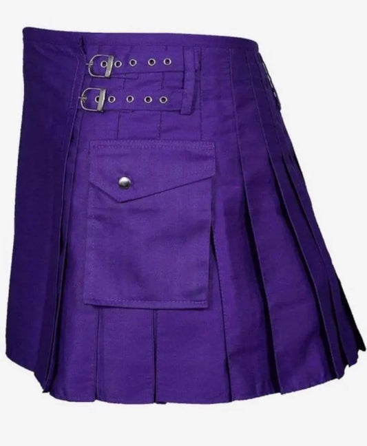 Scottish Women kilt IN Jeans Purple Cotton Fabric
