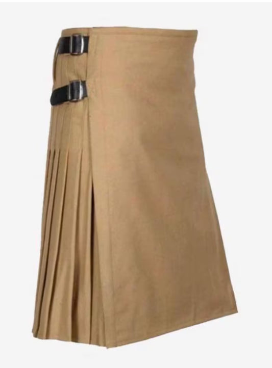 Scottish Luxury Khaki Cotton Kilt For Men’s