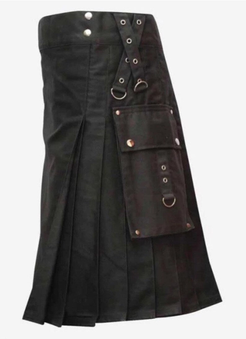 Scottish Gothic Fashion Black Utility Kilt For Men’s