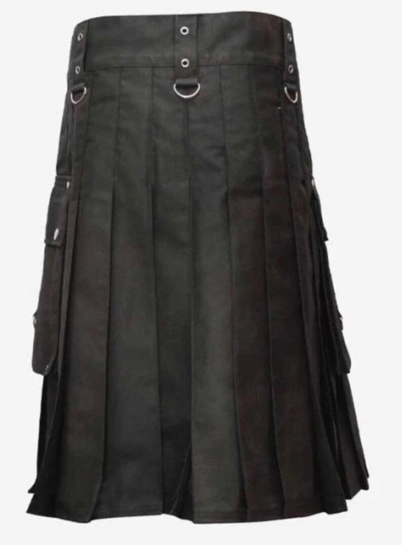 Scottish Gothic Fashion Black Utility Kilt For Men’s