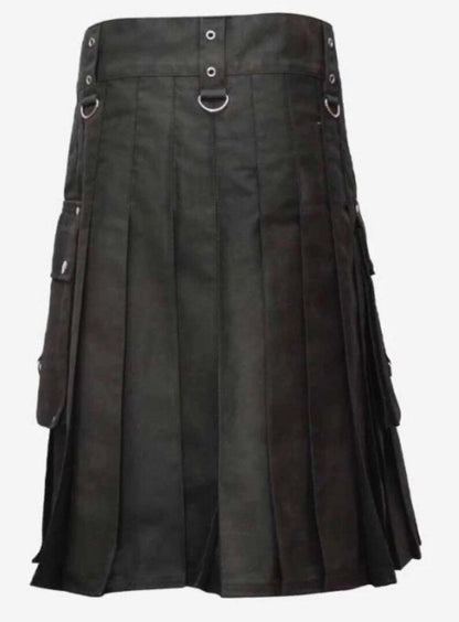 Scottish Gothic Fashion Black Utility Kilt For Men’s