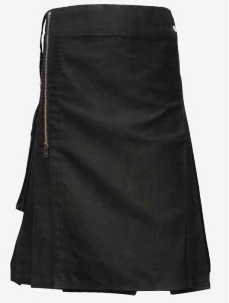 Scottish Gothic Fashion Black Utility Kilt For Men’s