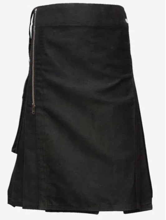 Scottish Gothic Fashion Black Utility Kilt For Men’s