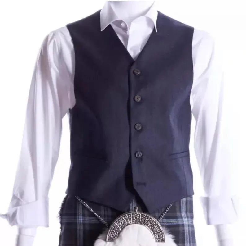 Scottish Men’s Midnight Blue Argyle Kilt Jacket With Vest