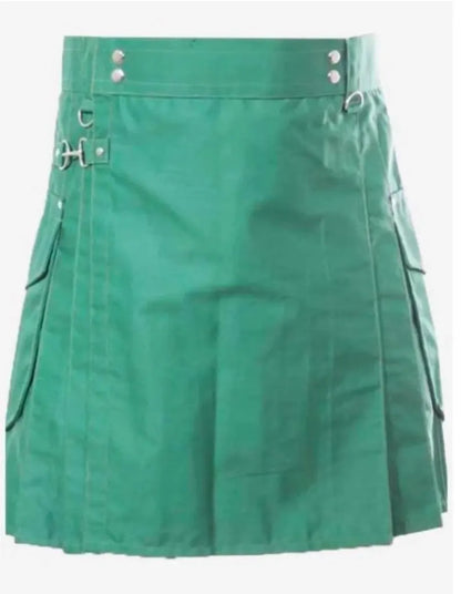 Scottish Green Utility Kilt With Cargo Pocket For Men’s