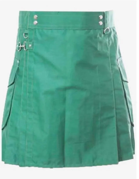 Scottish Green Utility Kilt With Cargo Pocket For Men’s