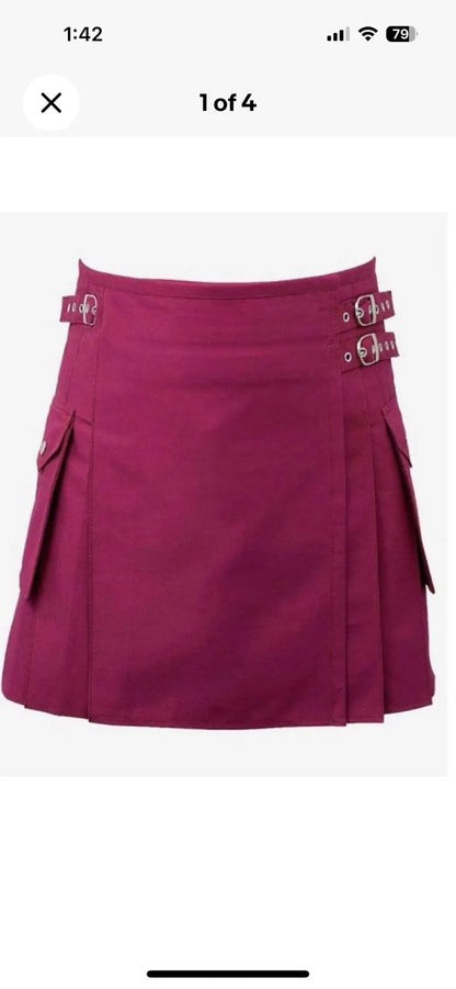 Scottish Women kilt In Cotton Maroon Jeans