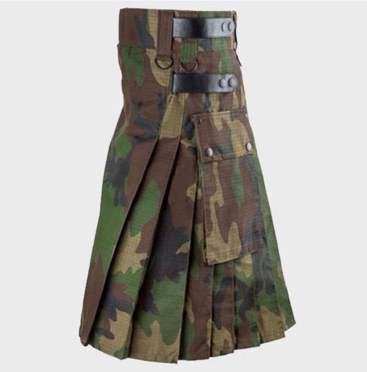 Scottish Camouflage Kilt With Leathet Straps For Men’s