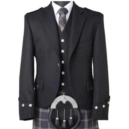 Scottish Men’s Black Argyle Kilt Jacket With Vest