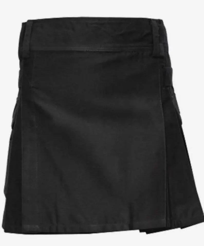 Scottish Women Kilt IN Black Utility Cargo