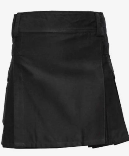 Scottish Women Kilt IN Black Utility Cargo