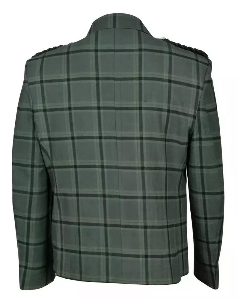 Scottish Men’s Argyle Tweed Green Colour Coat With Vest Wedding Kilt Jacket