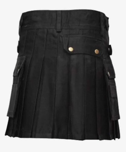 Scottish Women Kilt IN Black Utility Cargo