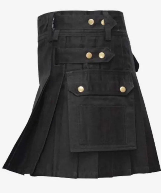 Scottish Women Kilt IN Black Utility Cargo