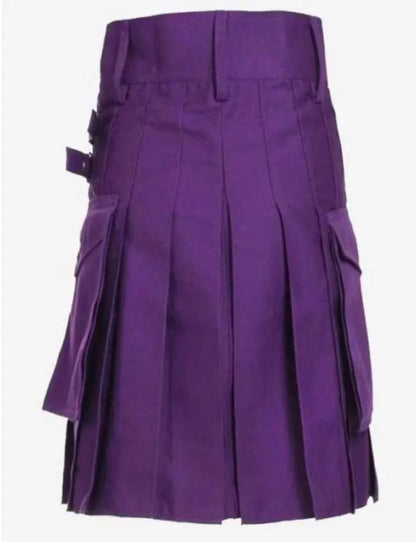 Scottish Purple Utility Kilt With Side pockets For Men’s