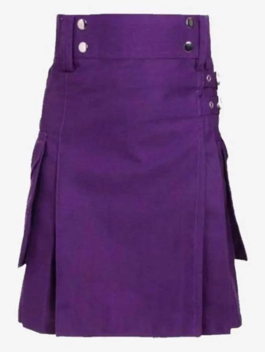 Scottish Purple Utility Kilt With Side pockets For Men’s