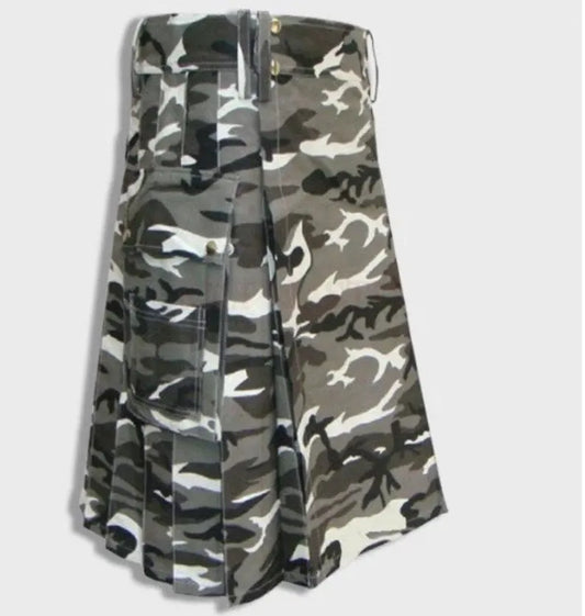 Scottish Urban Snow Camouflage Utility Kilt For Men’s
