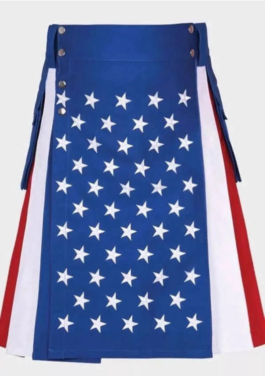 USA Flag Utility Kilt For patriotic Men With pockets