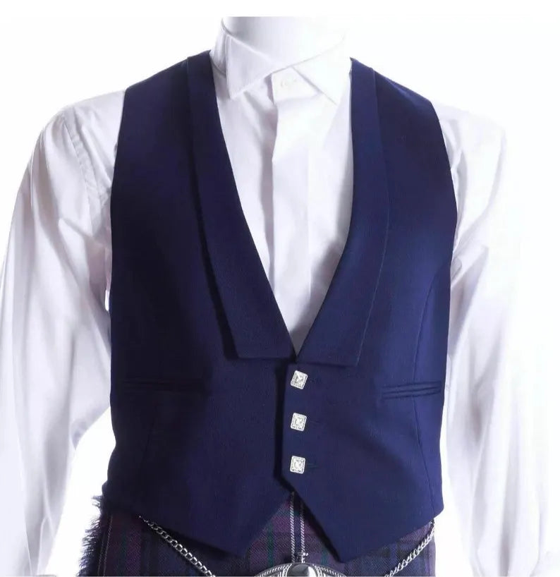 Scottish Men’s Blue Wool Prince Jacket & Vest Wedding Jacket