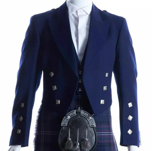 Scottish Men’s Blue Wool Prince Jacket & Vest Wedding Jacket