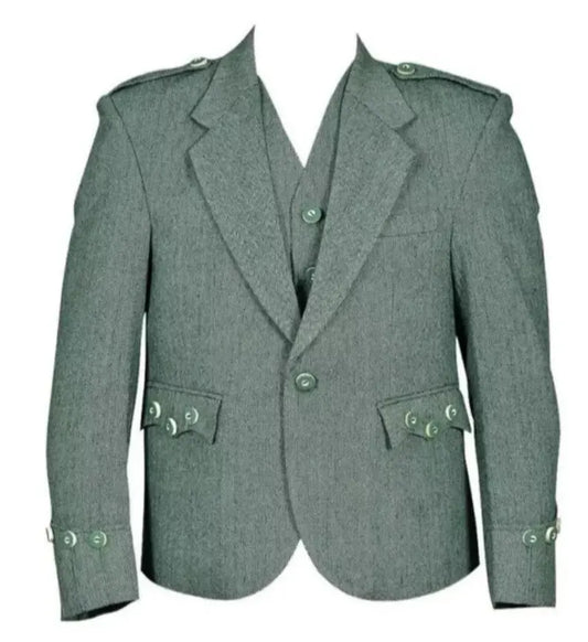Scottish Men’s Lovat Green Tweed Argyle Kilt With Wool Vest Jacket