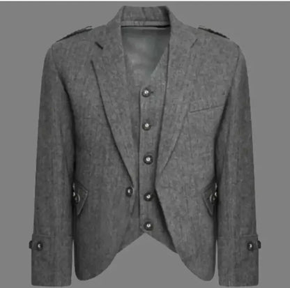 Scottish Men’s Craig Argyle Tweed Coat With Vest Wedding Jacket