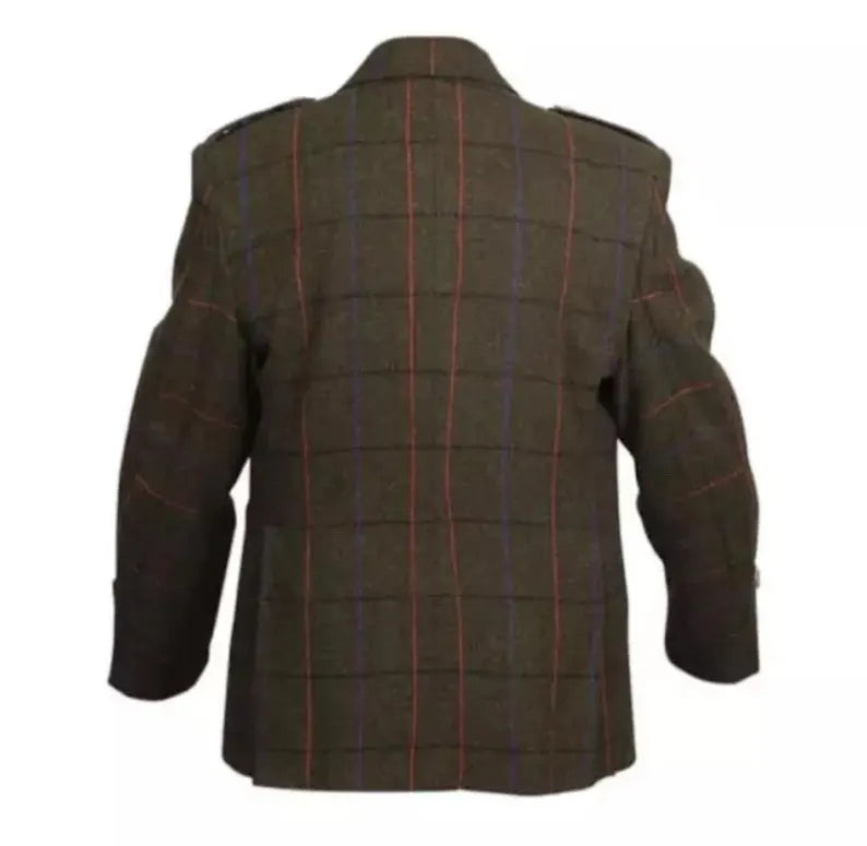 Scottish Men’s Argyle Tweed Coat With Vest Wedding Jacket