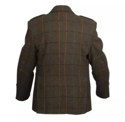 Scottish Men’s Argyle Tweed Coat With Vest Wedding Jacket
