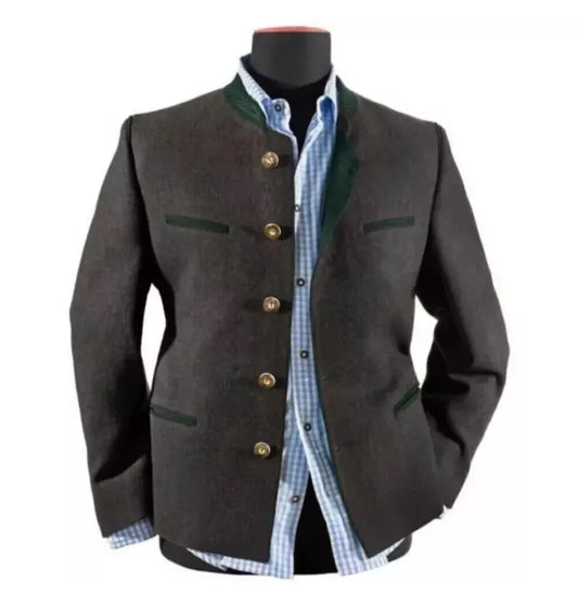 Scottish Men’s Charcoal Grey Tyrol Loden Trachten German Bavarian OctoberFest Jacket