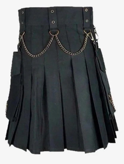 Scottish Modern Warrior Black Fashion Kilt For Man’s With Silver Chains