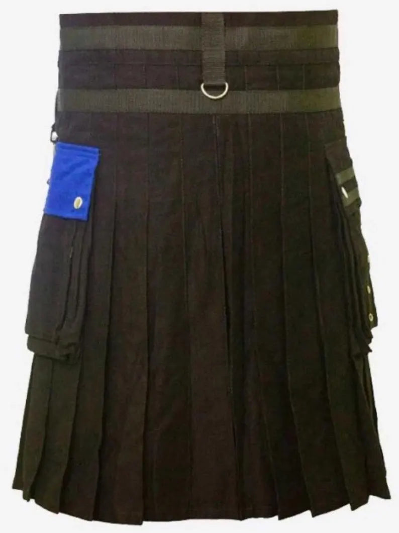 Scottish Black & Blue Modern Utility Kilt For Men’s