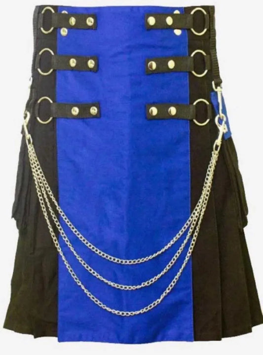 Scottish Black & Blue Modern Utility Kilt For Men’s