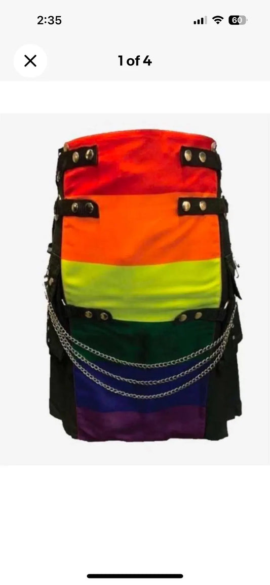 Scottish Rainbow Modern Utility Kilt With Chain For Men’s