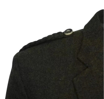 Scottish Men’s Argyle Tweed Olive Green Colour Coat With Vest Wedding Kilt Jacket