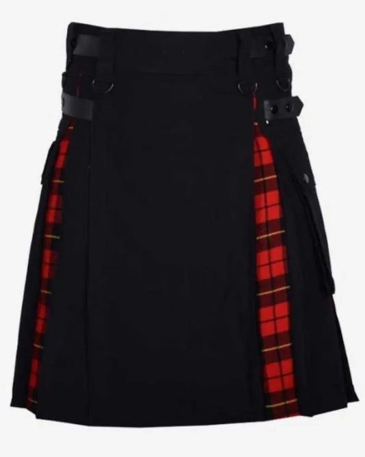 Scottish Black Cotton & Royal Stewart Tartan Kilt For Men’s