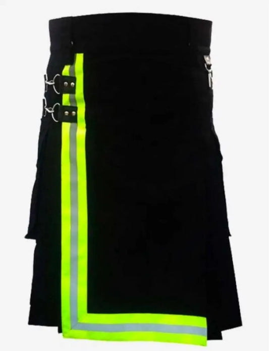Scottish Black Firefighter Utility Kilt For Men’s