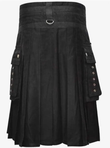 Scottish Men Fashion Black Wedding Modern Utility Kilt For Men