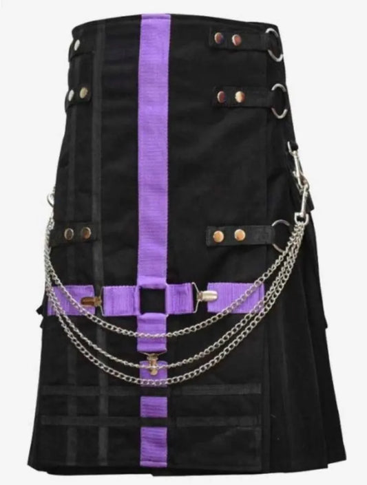 Scottish Men Fashion Black Wedding Modern Utility Kilt For Men