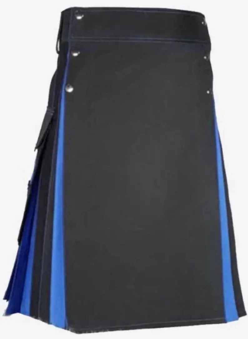 Scottish Luxury Black & Blue Kilt For Men’s