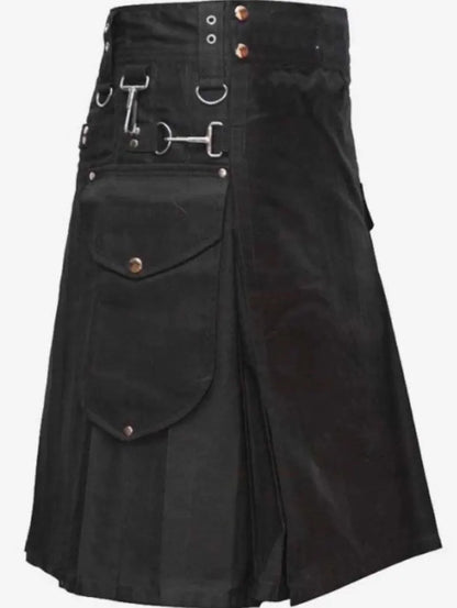 Scottish Black Modern Utility Handmade Kilt For Men’s