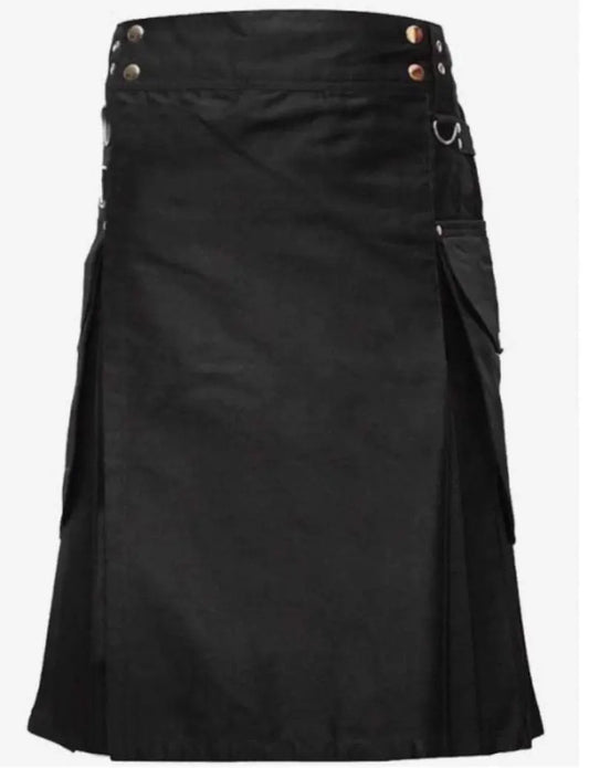 Scottish Black Modern Utility Handmade Kilt For Men’s
