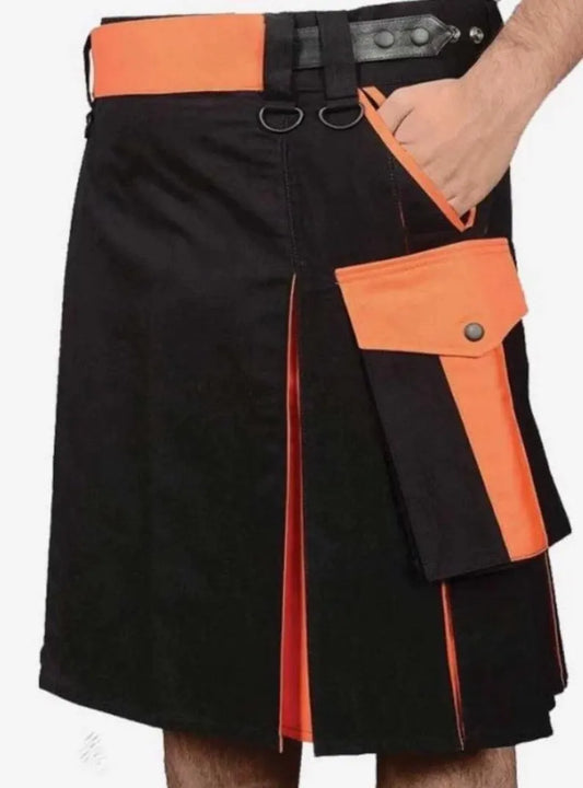 Scottish Black & Orange Kilt for Men’s