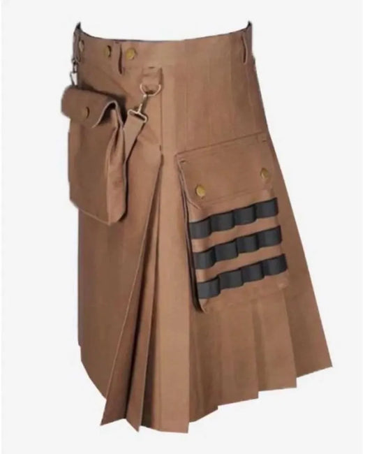 Scottish Brown Deluxe Utility HandMade Kilt For Men’s