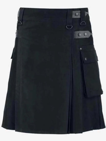 Scottish Black HandMade Utility Kilt With Cargo Pockets For Men’s
