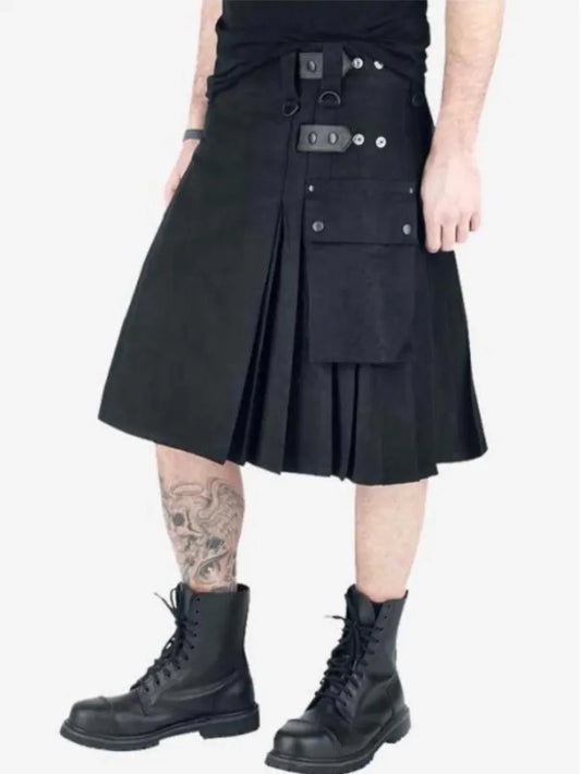 Scottish Black HandMade Utility Kilt With Cargo Pockets For Men’s
