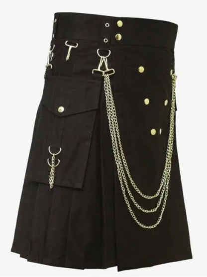 Scottish Black Warrior Modern Utility Kilt With Chairs For Men’s