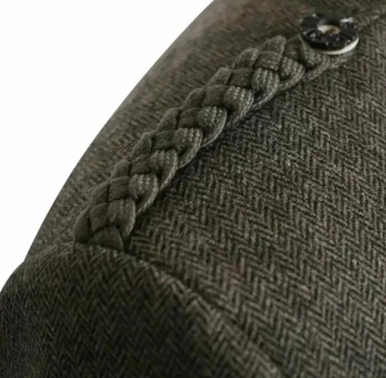 Scottish Men’s Gray Prince Charlie Tweed Jacket With WaistCoat Wedding Kilt Jacket