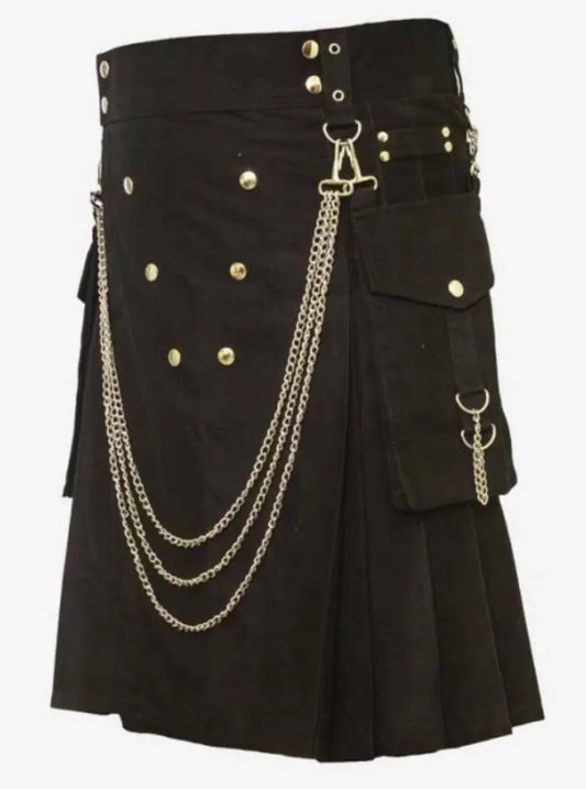 Scottish Black Warrior Modern Utility Kilt With Chairs For Men’s